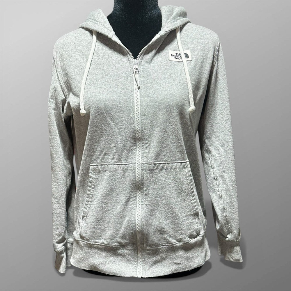 The North Face Women S Zip Up Hoodie Heather Gray Cotton Lightweight Jacket